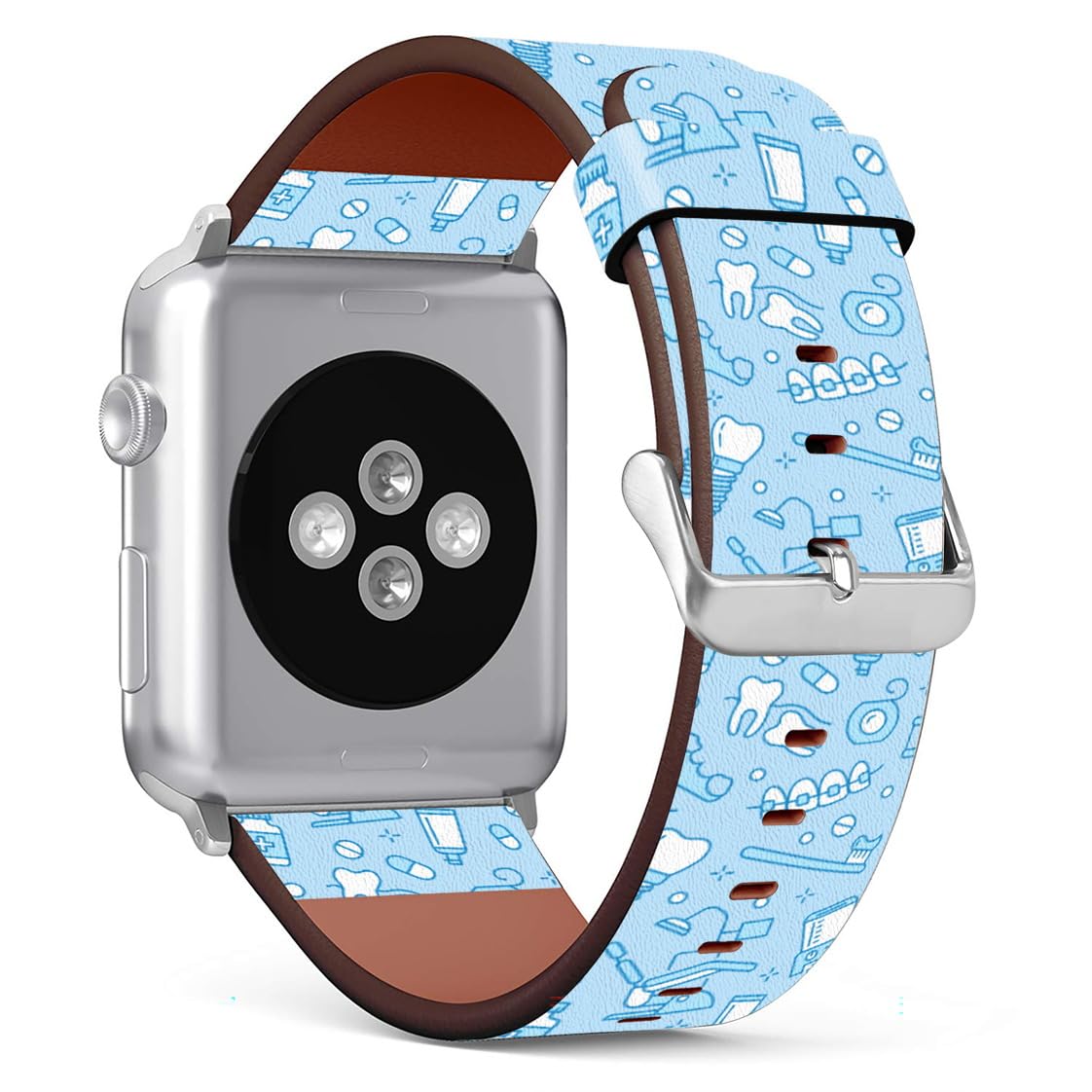 Mingdao Band Compatible with Apple Watch Series 7 6 5 4 3 2 1 SE,38mm 40mm 41mm Patterned Leather Replacement Strap (Dental Care Dental Clinic Doodle-