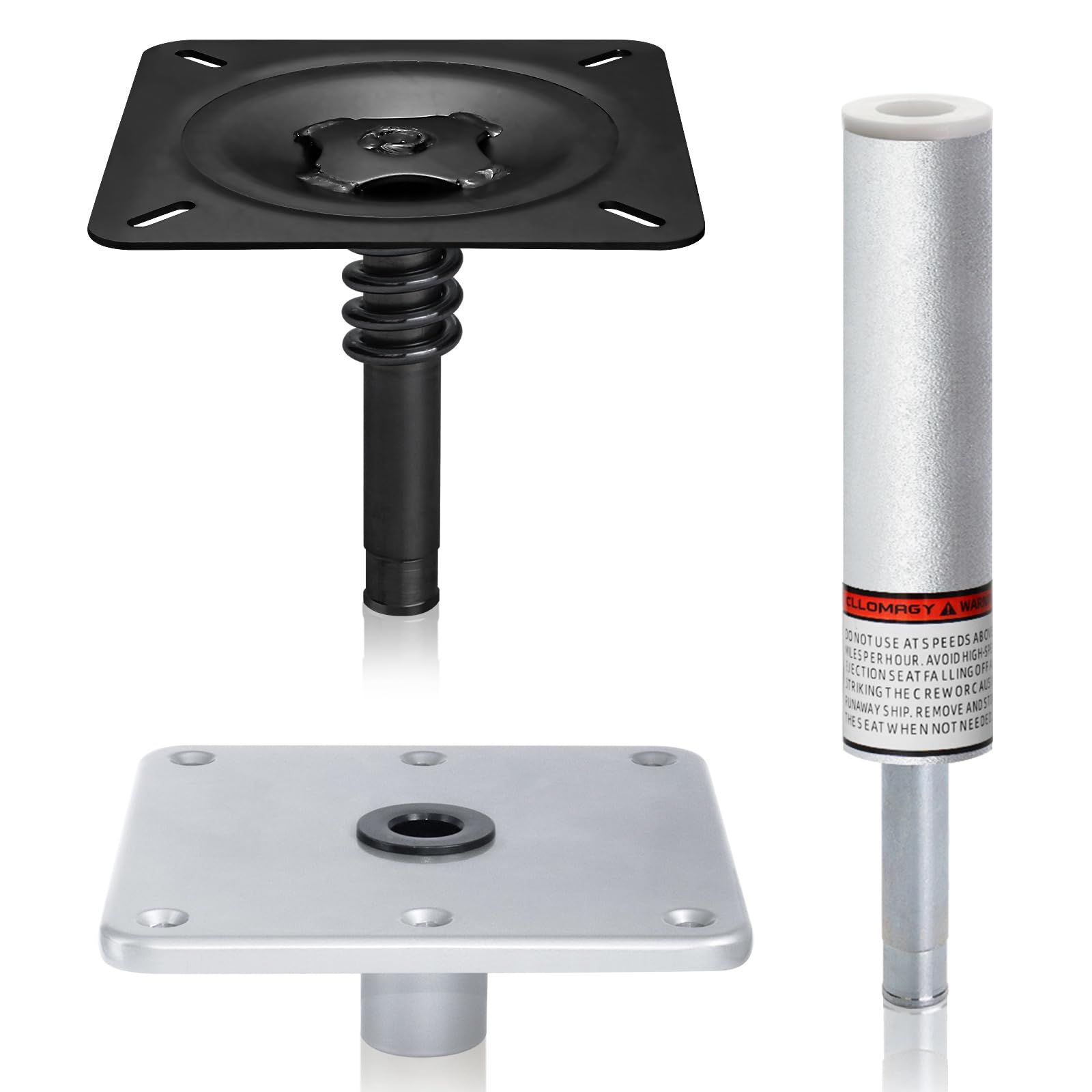 boat seat pedestal base mount kit package with lock in 3/4" boat seat pin post & 7" x 7" marine base pedestal plate & mount for marine pontoon fishing bass