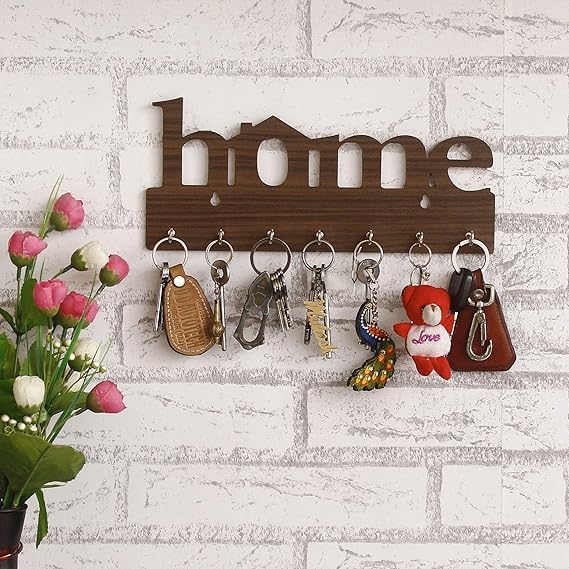 Porte-clés en bois mural à 7 crochets pour optimiser votre entrée
