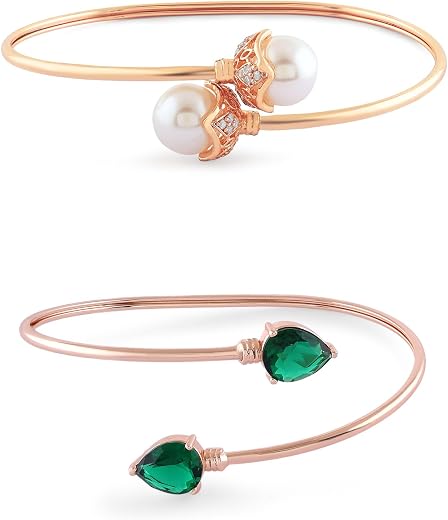 ZAVERI PEARLS Combo of 2 Rose Gold Tone Contemporary Bangle Style Kada Bracelet For Women-ZPFK18391