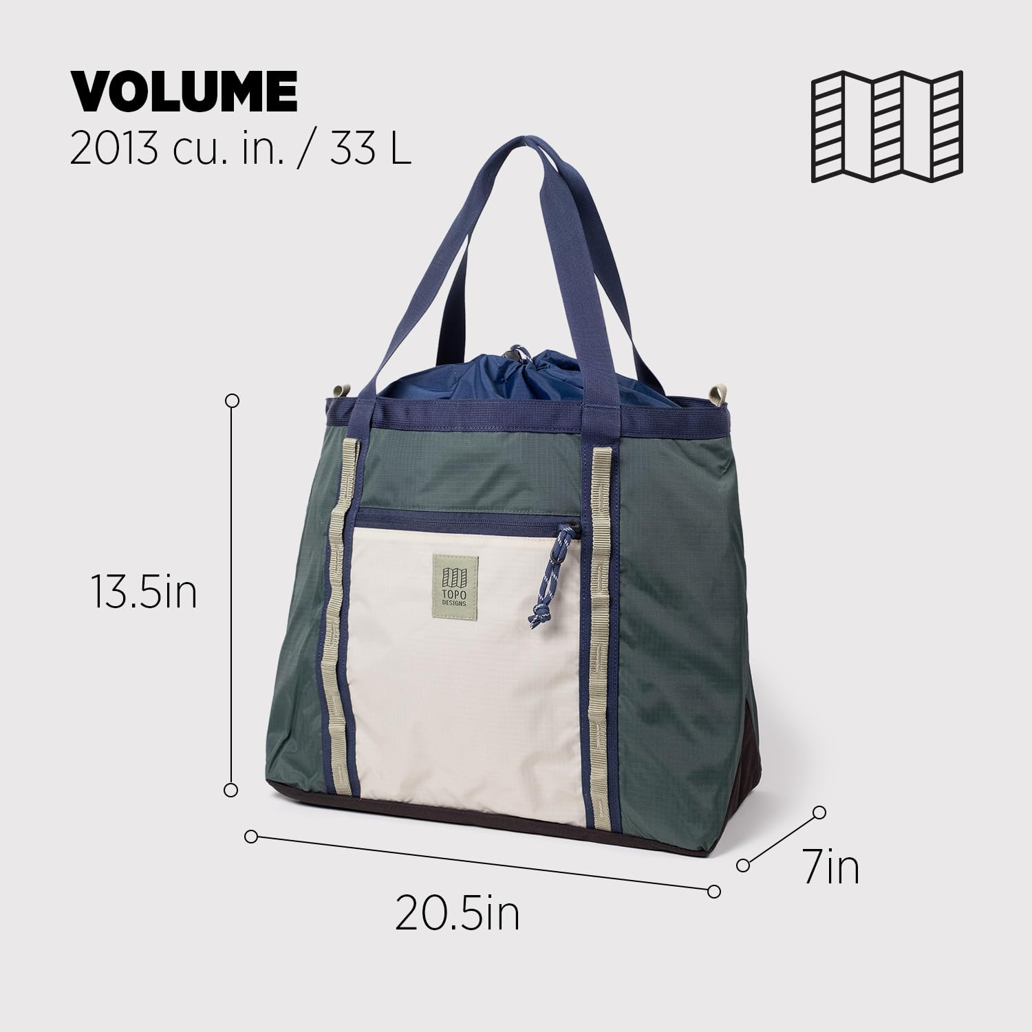 Topo Designs Mountain Utility Tote, Grab + Go Bag, abnehmbarer Schultergurt, Cinch-Top, Gänseblümchen-Kette zum Anklipsen, Fair Trade