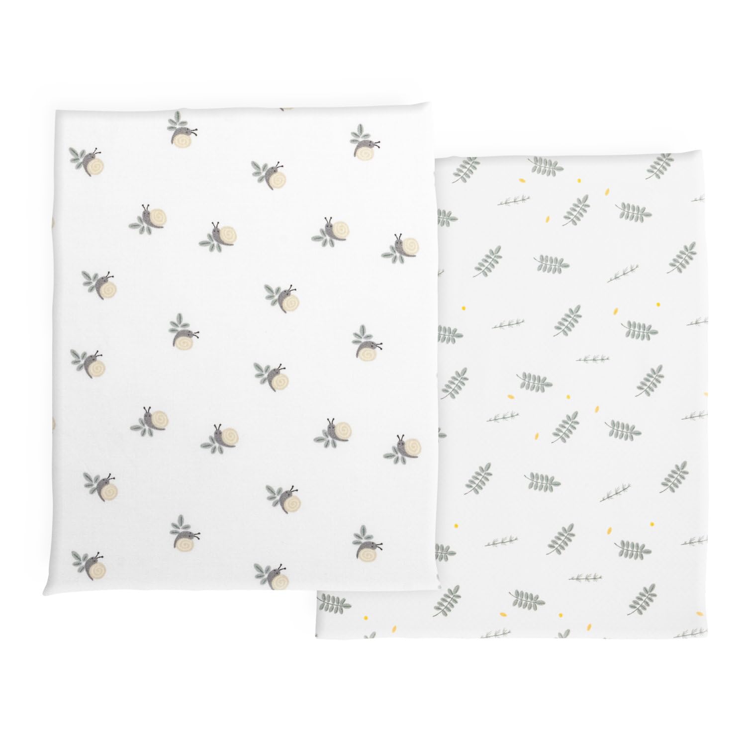 Chicco Ensemble de Draps en Fibre de Bambou, Lot de 2 draps-Housses pour Berceau, Compatible avec Les Matelas 50x83 cm, Fantaisie avec des Feuilles et Escargot, Fabriqué en Fibre de Bambou