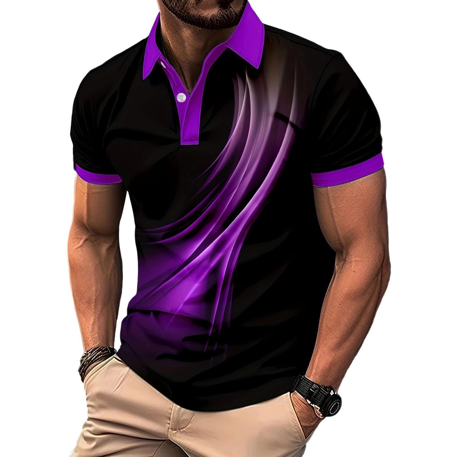 Men's Golf Polo Shirt T-Shirt Gradient Plaid Party Casual Short Sleeve Shirts Quick Dry Moisture Wicking Athletic Shirt — view 27