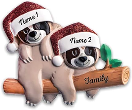 Personalized Christmas Ornaments Sloth, Custom Christmas Ornament 2022 Sloth Christmas Family Ornaments Sloth 2 Names
