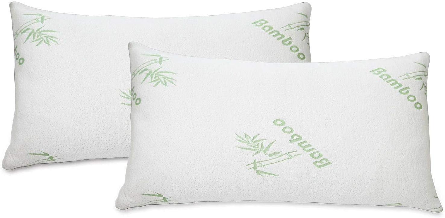 All American Collection Soft Home Bedroom Premium Hotel Quality 2pc Pillow Shredded Memory Foam for Sleeping (Queen, White)