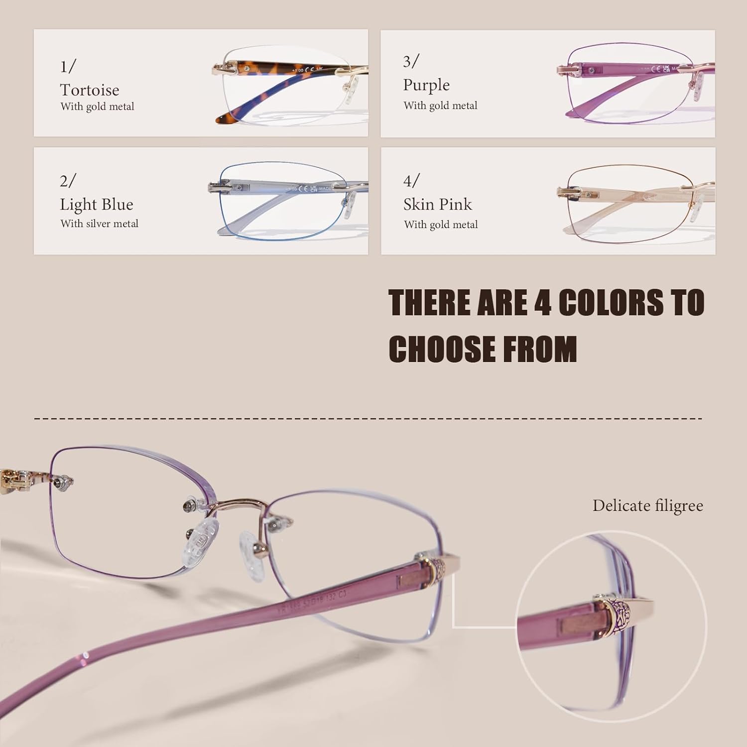 Rimless Bifocal Reading Glasses for Women Frameless Blue Light Blocking Bifocal Clear Top Readers With Tinted Edge - Image 4