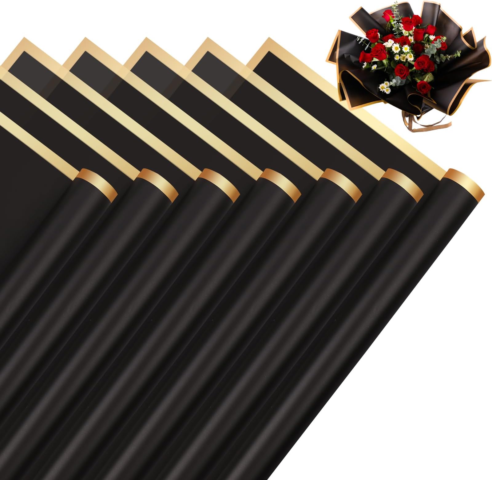 RowinsyDD 20 Sheets Black Flower Wrapping Paper, Waterproof Packaging Paper for Floral Bouquets, 22.8 x 22.8 inch Gift Packing Florist Supplies
