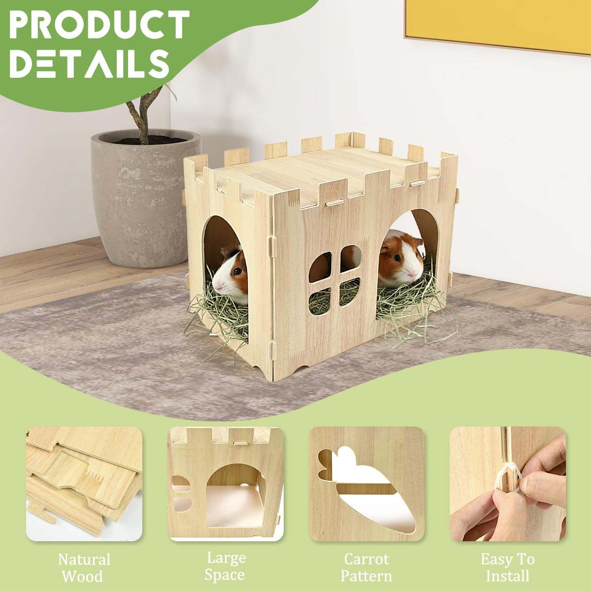 Kaninchenhaus Holzhaus Kaninchen Spielzeug 40x30x30cm Nagerhaus für Kanninchen Versteck aus Holzkaninchen Hasenhaus mit Flachdach und Belüftungslöchern Abschließbares Spielhaus Meerschweinchen