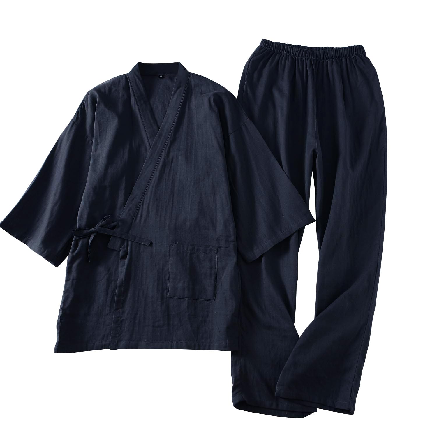 Comfort U Men's Yukata Jinbei, Sleepwear, 100% Cotton, Double Layered Gauze, Pajamas, Men's Jinbei, 3/4 Sleeve, Front Opening, Jinbei Set, Breathable, Sweat Absorbent, Kimono, Top and Bottom Set, : Cl
