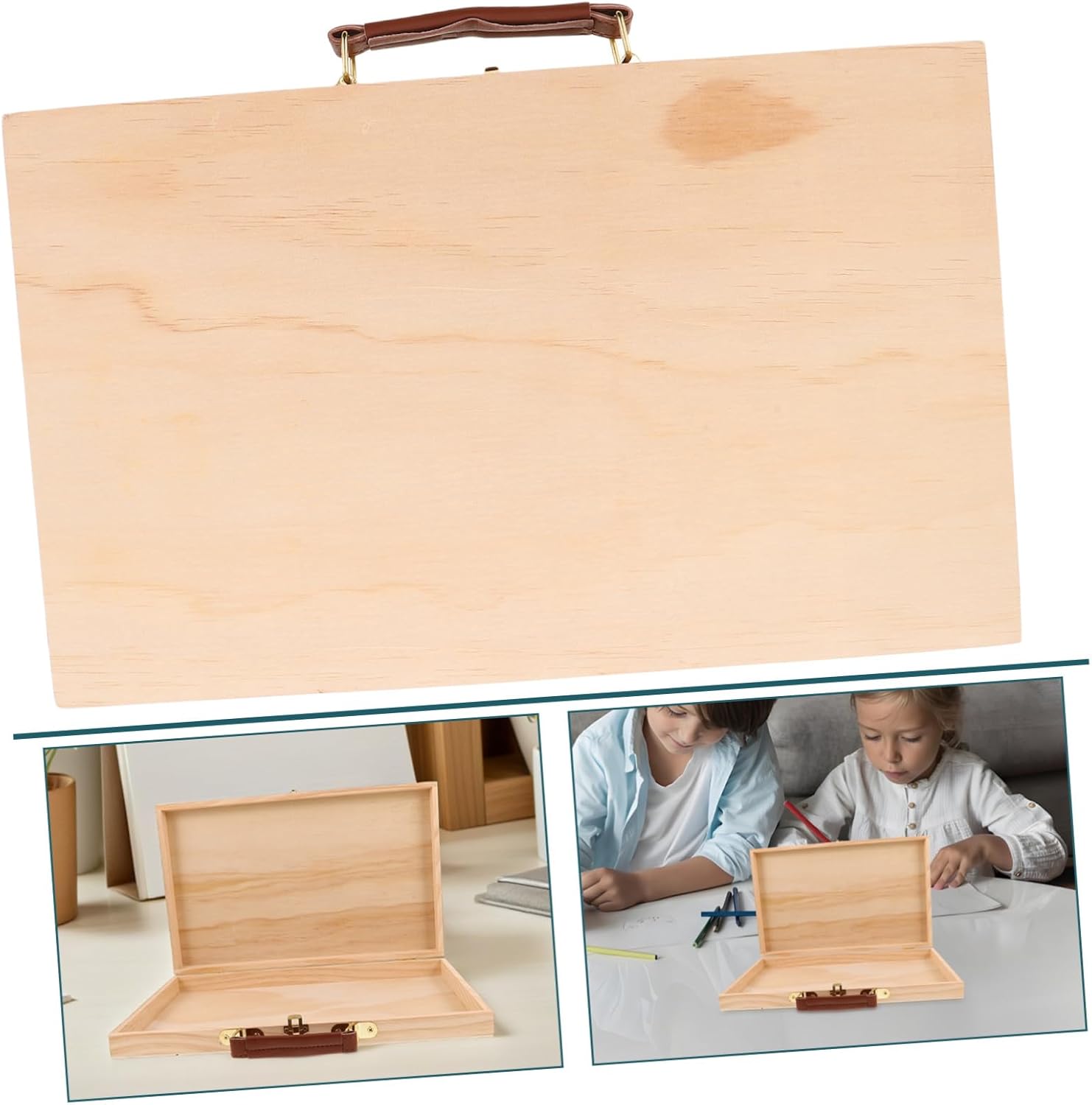 Beatifufu 2pcs Portable Solid Wood Painting Tool Box for Oil Painting Supplies Compact Handheld Organizer with Ergonomic Handle Travel-Friendly Storage Case for Outdoor Sketching and Studio