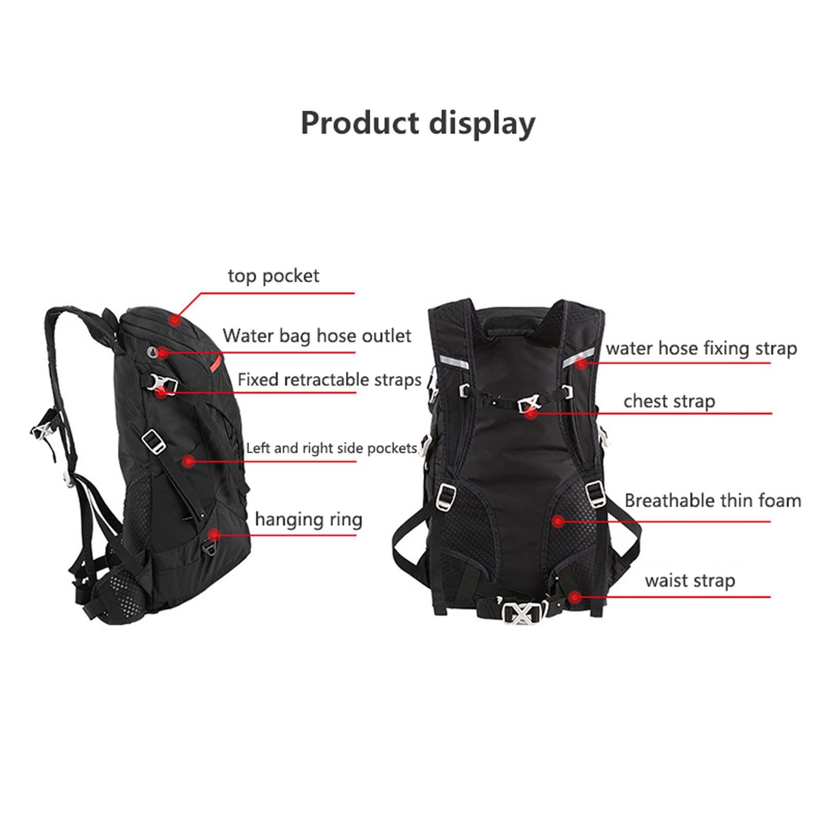 Corsehild Plecak rowerowy składany plecak rowerowy 28 l, wodoodporny plecak trekkingowy, oddychający i lekki plecak do biegania, wędrówek, wspinaczki, biwakowania, jazdy na nartach, 32 x 51 cm