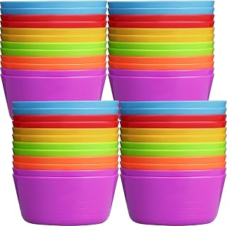 Foaincore 24-Pack Colorful 10oz Kids Plastic Bowls - Microwave Dishwasher Freezer Safe Toddler Cereal Snack Salad Bowls