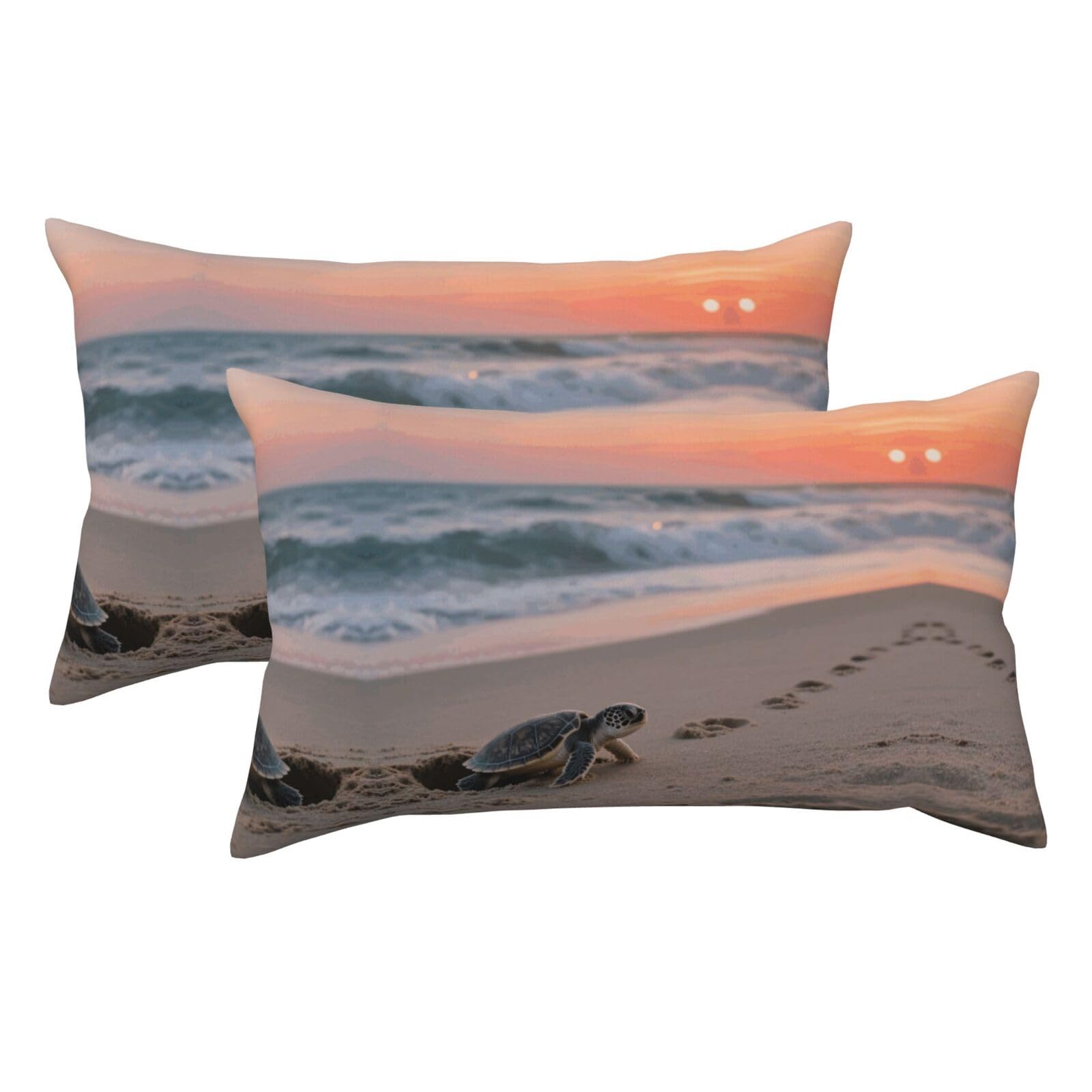 Beach Sea Turtle Luxury King Pillowcases Set of 2, Plush Velvet Feel Pillow Covers with Hidden Zipper, Skin & Hair Friendly, 20x36 Inches Pillow Cases for Sleeping Gift