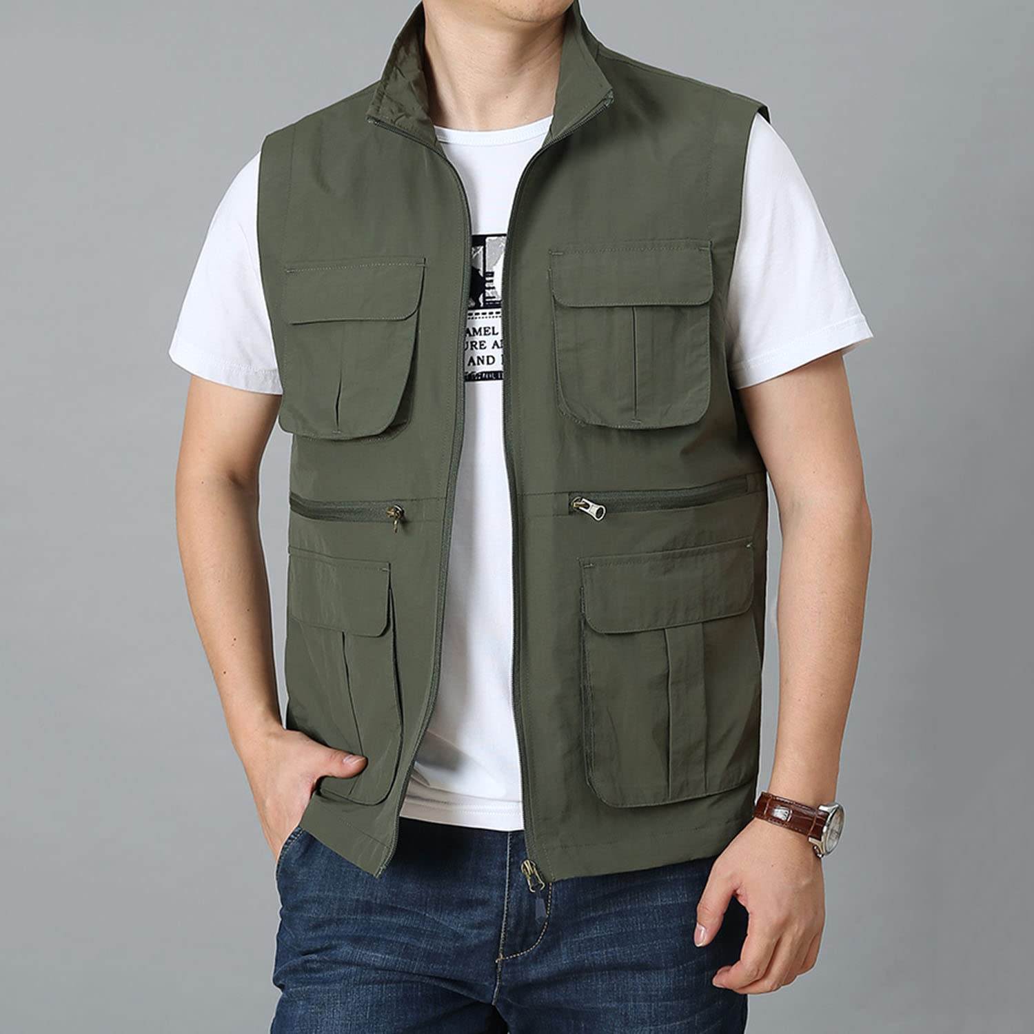 Chaleco De Hombre Sin Mangas Multi-Bolsillo Chaleco De Pesca Al Aire Libre Fotografía Chaleco Suelto Chaqueta Casual Transpirable Práctico Chaleco