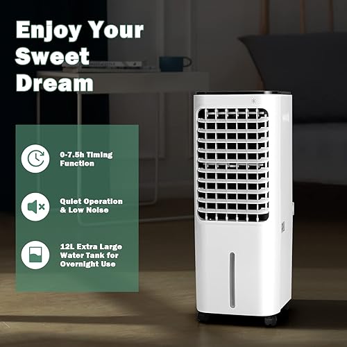 Miniatura 8 de GOFLAME Enfriador de aire evaporativo 4 en 1 portátil, ventilador de refrigeración de aire con 4 paquetes de hielo y control remoto, 3 velocidades y