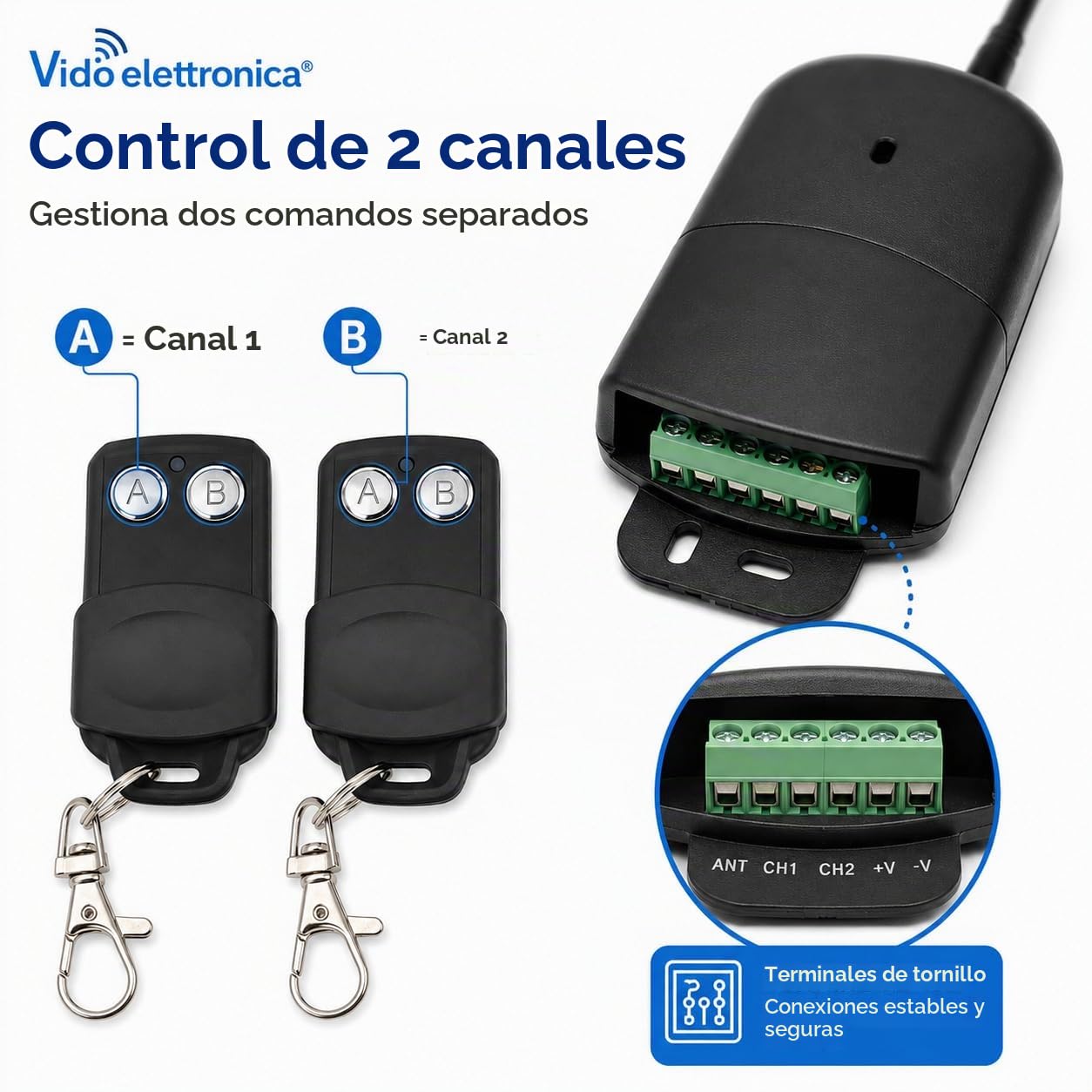 Kit receptor de exterior 433 MHZ 12 24 V 2 canales receptor con 2 mandos a distancia