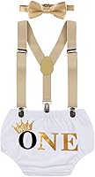 Vista 22 de MYRISAM Wild One - Traje de pastel para niño para primer cumpleaños, sesión de fotos con estampado de flores, tirantes y corbatín, disfraz de baby