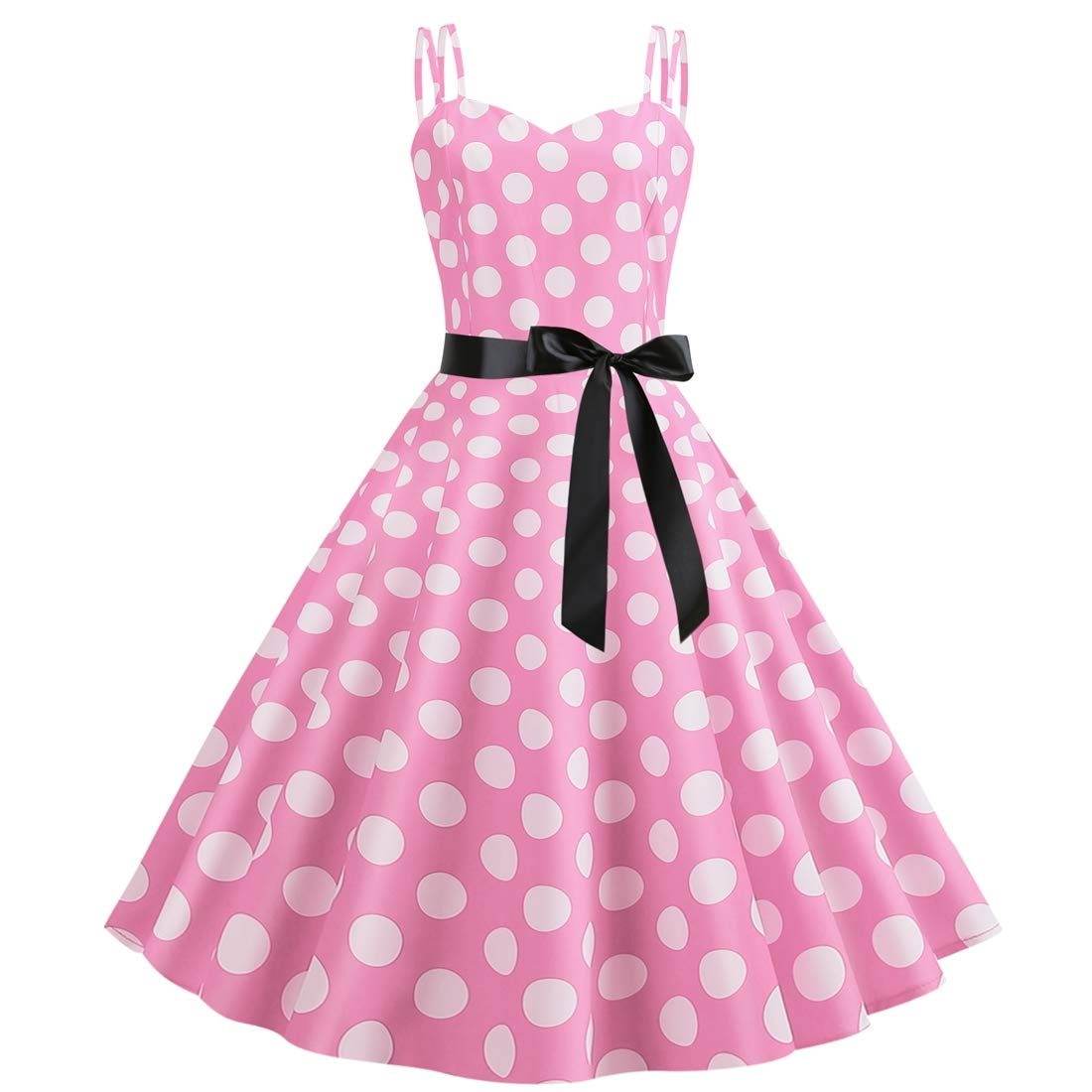 Photo 1 of ABAFIP Women's 50s 60s Vintage Sleeveless Strap Polka Dot A-Line Swing Cocktail Party Tea Dresses Medium Pink