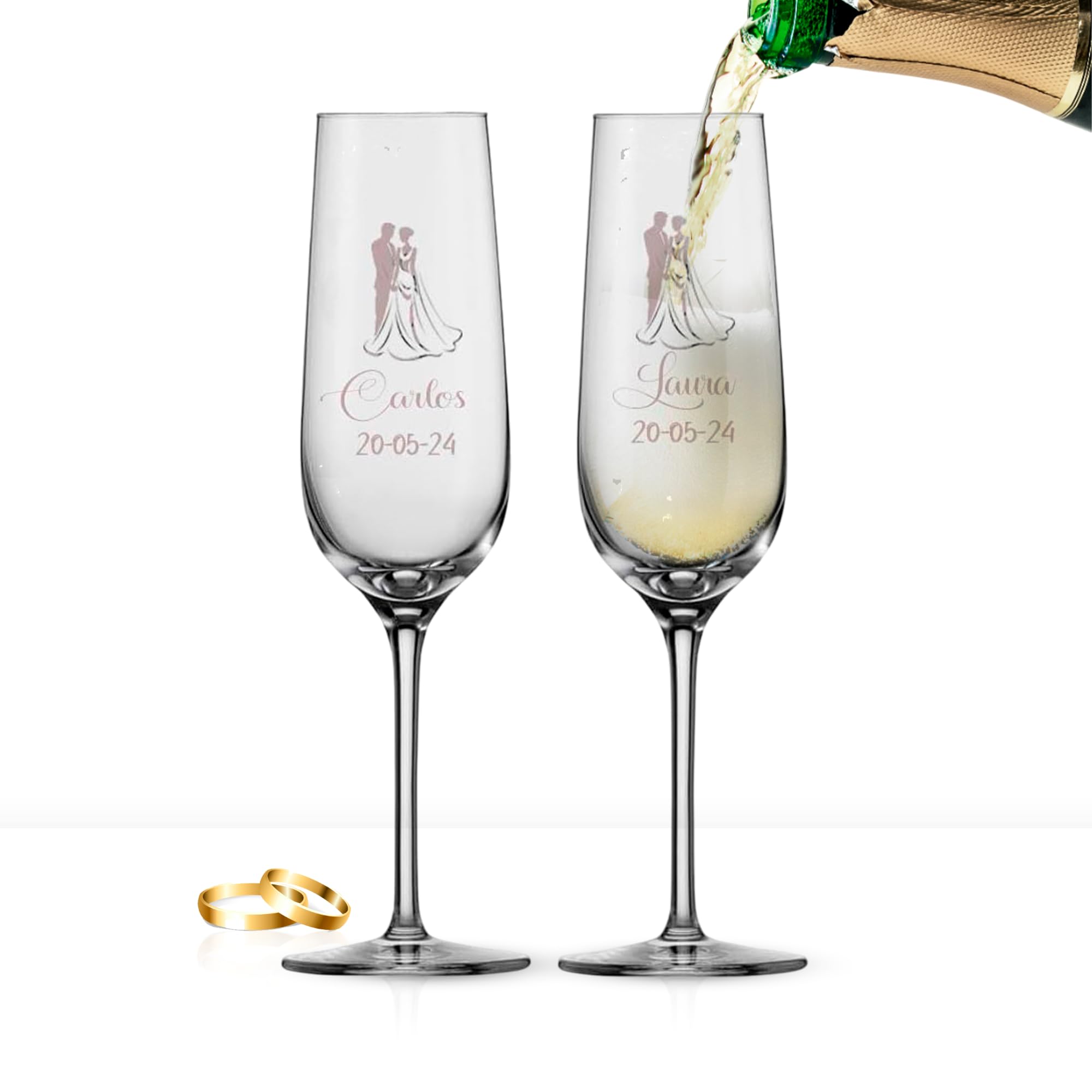 Curia Grabador Copas Boda Grabadas Personalizadas - Copa para Bodas de Oro, Bodas de Plata - Copas para Novios Boda con Nombre y Fecha - Copas de Cava para Boda con Opción de Estuche