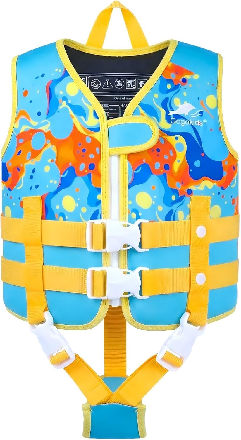 Gogokids Swim Vest for Toddler & Kid 1-2-3-4-5, Adjustable Buoyancy Swimming Vest for Kid Learn to Swim, Toddler Floaty with Removeable Floats and Dual Safety Straps Buoyancy Aid for Pool Beach Puddle