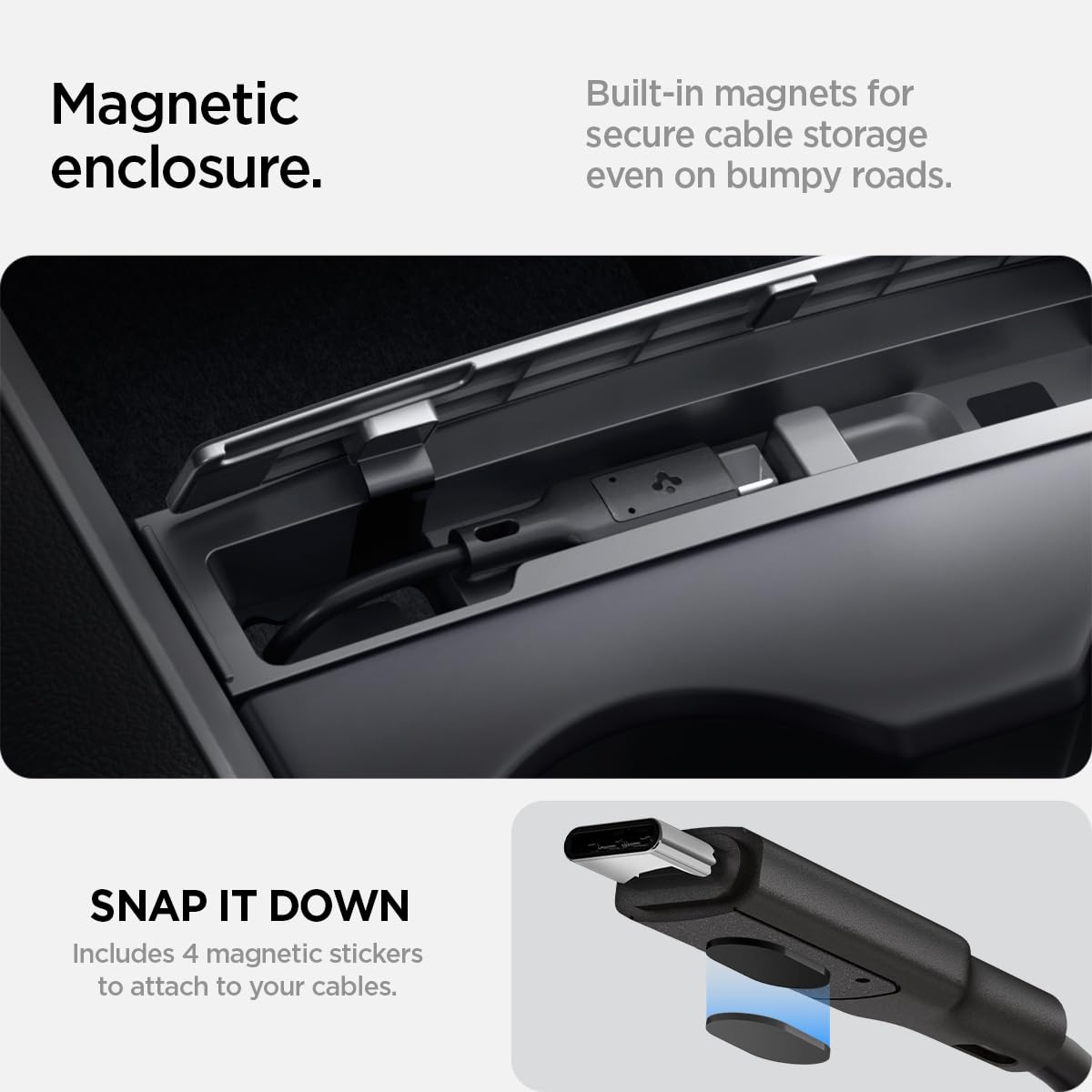 Spigen Estación Organizadora de Cables Tesla Model 3 2021-2023 y Model Y (~2024) Diseñada para Accesorios Tesla