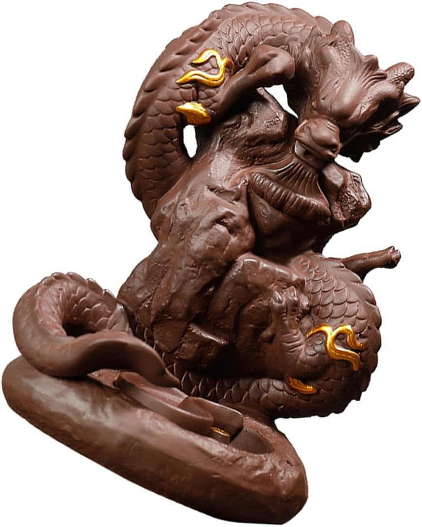 VICASKY Purple Clay Dragon Backflow Incense Burner Statue Decor Incense Holder Home Adornment for Office Desktop Aromatherapy and Meditation