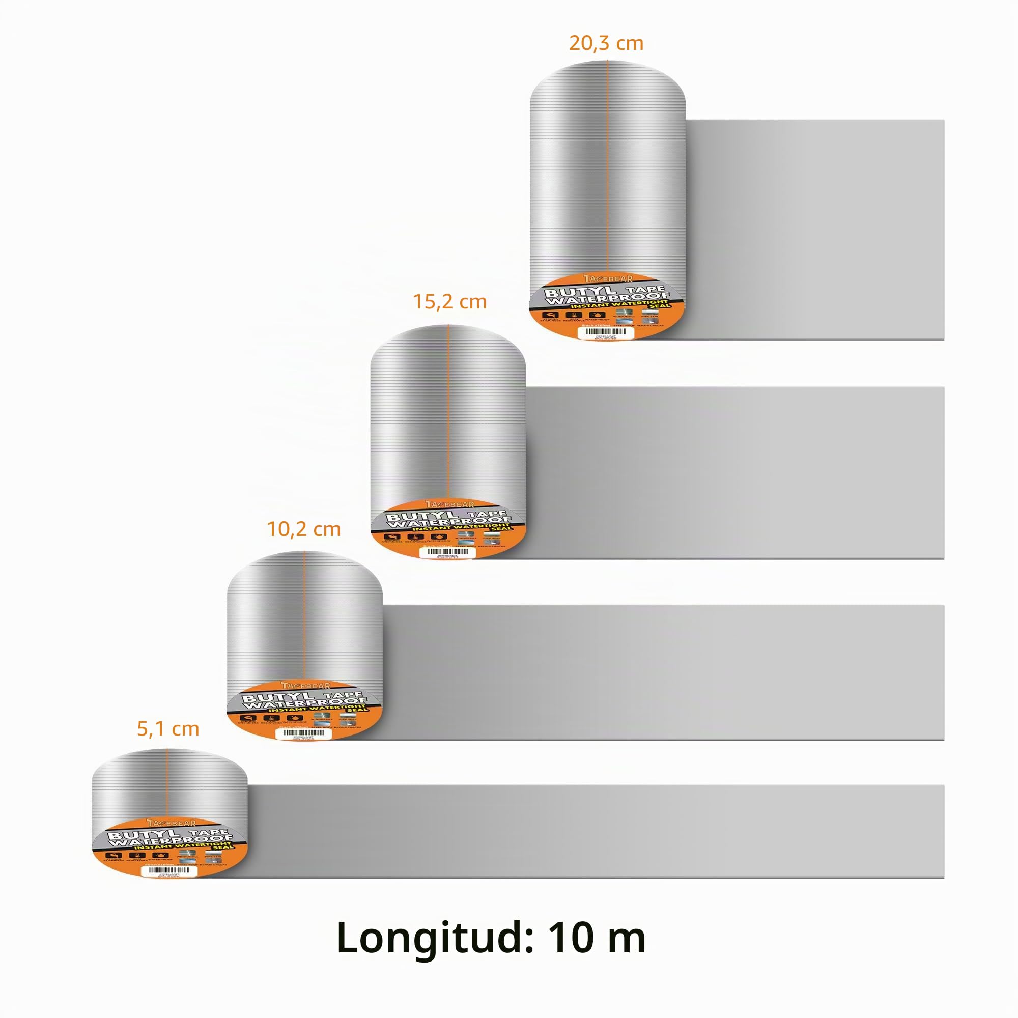 TAPEBEAR Cinta Butilo Impermeable 50mmx10m, Aluminio Sellador Cinta Butilica, Cinta De Para Reparación Autoadhesiva Para Fugas De Techo, Reparación De Grietas, Ruptura De Tuberías