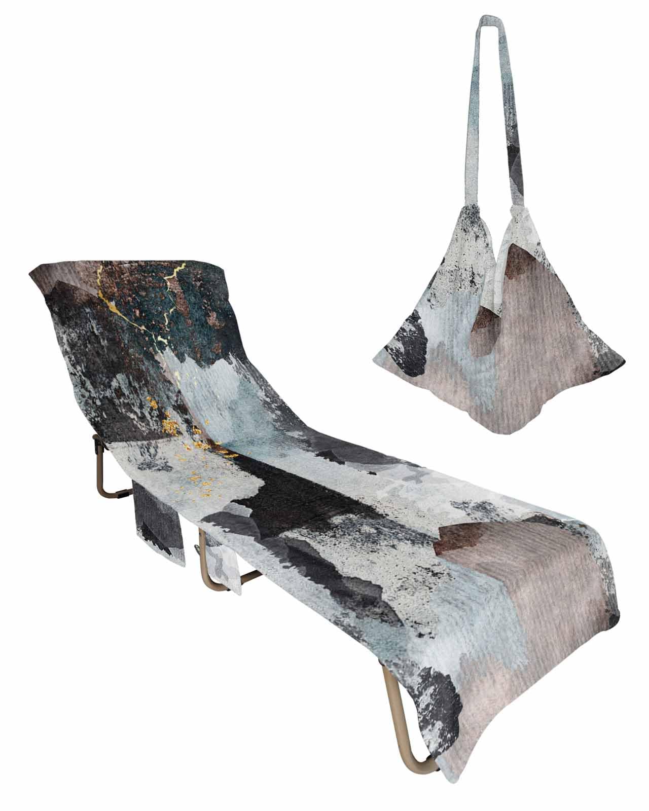 Abstract Black Beach Lounge Chair Towel Cover, Soft Chaise Lounge Towel with Side Pockets Patio Pool Chairs Cover for Beach/Pool Sunbathing 29x85 Contemporary Minimalist Street Graffiti Art