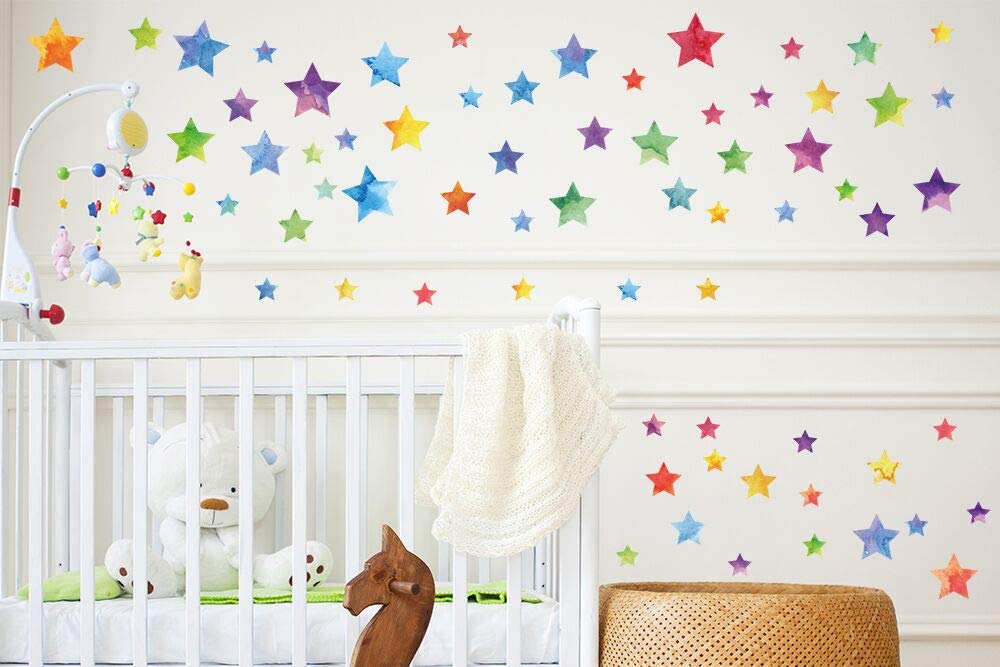 Walplus Girls Colourful Watercolour Stars Home Decor Nursery Decor Big Wall Decor Wall Sticker Colourful Watercolor Stars Wall Stickers - Nursery Decor, Kids Room, Playroom, Bedroom, Baby Room Wall Art Decals