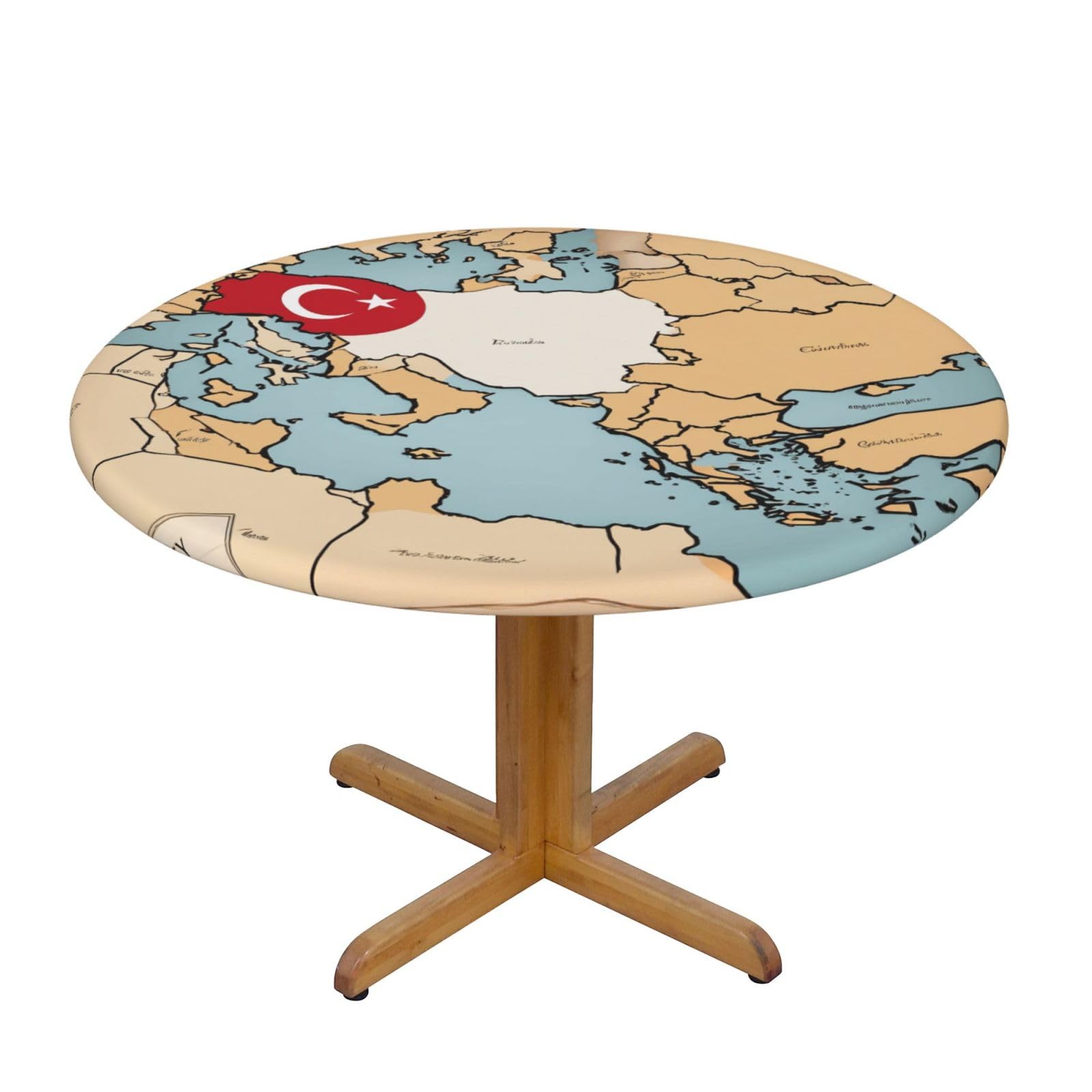 DUWAA Distribution Map Of Turkey Print Oxford Fitted Table Cover For Patio Picnic, Waterproof Round Tablecloth For Home And Outdoor