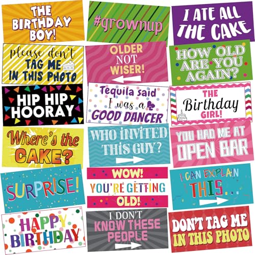 Beeveer 24 Designs Funny Birthday Photo Booth Props Double Sided Signs