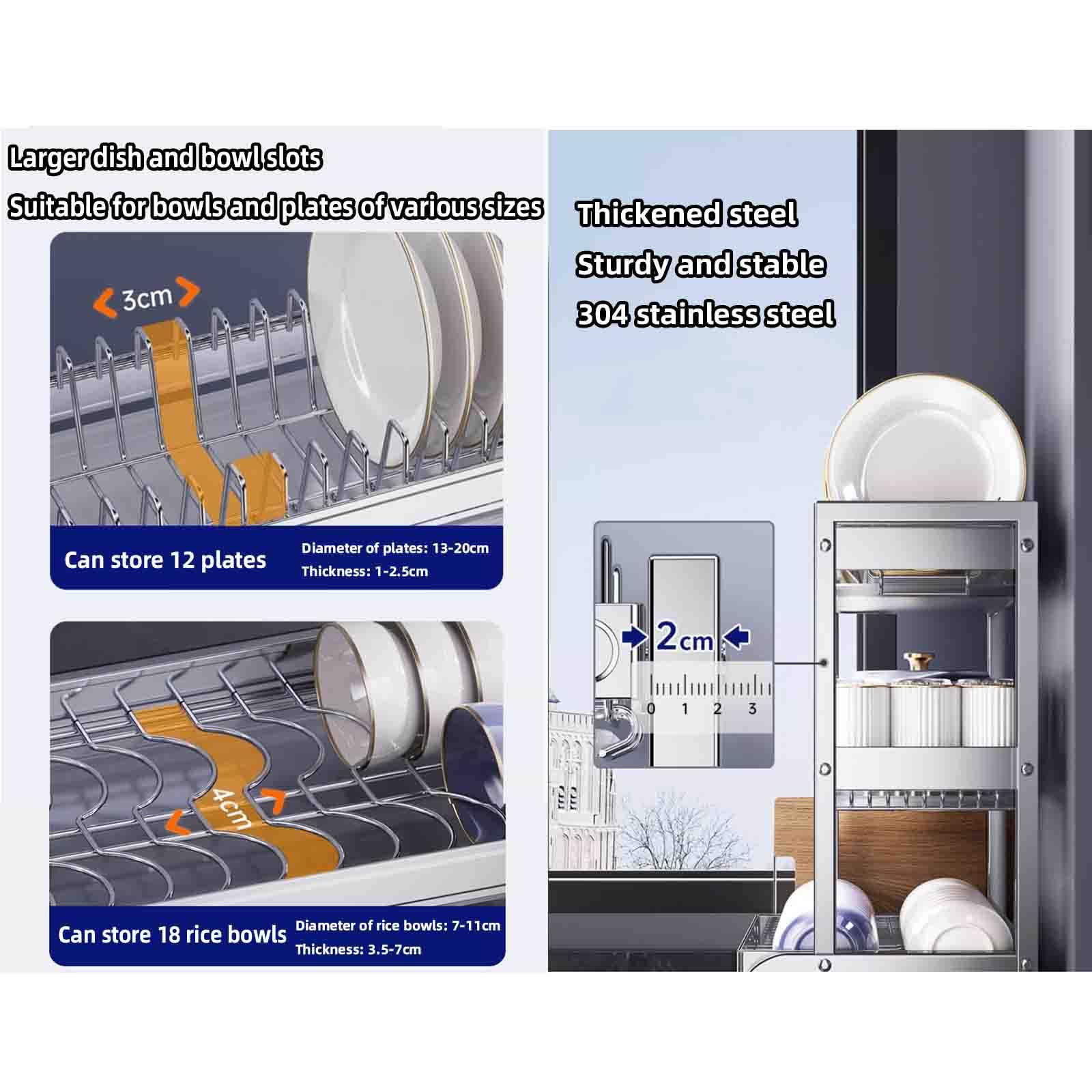 JUSHZ Escurreplatos sobre Fregadero Escurridor De Platos Escurre Platos Acero Inoxidable para Muebles De Cocina Grande Portacuchillos De Cocina Cesta para Cubiertos Multifunción (55x26.5x33cm,Silver)