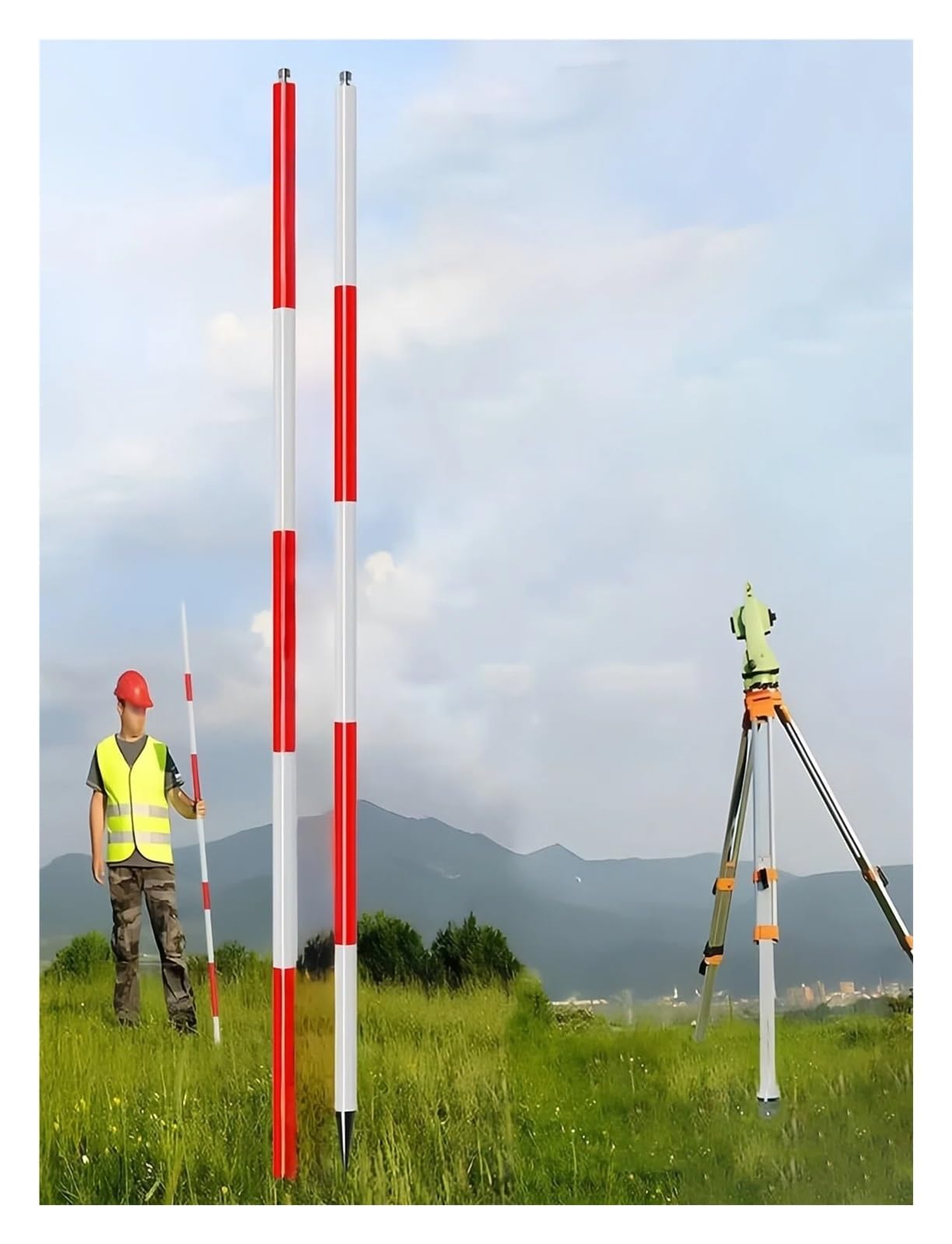 Varilla topográfica de aluminio con bolsa, bandas rojas y blancas de 20 cm, poste de prisma para mediciones, señalización vial, obras de construcción(2 meters)