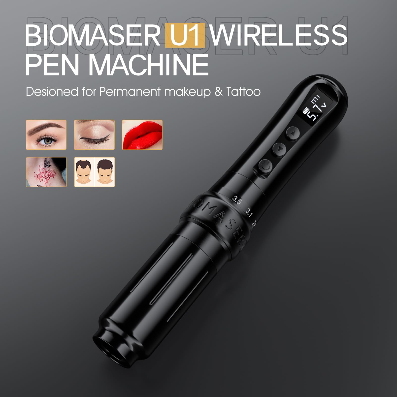 Biomaser UI Wireless Permanent Make-up Maschine Sechstakt verstellbarer kabelloser Stift mit 2 1000mAh Akku OLED Display für Permanent Make-up