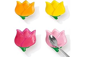 Tulip Spring Spoon Rest - 4 Pack Retro Floral Ceramic Spoon Holder
