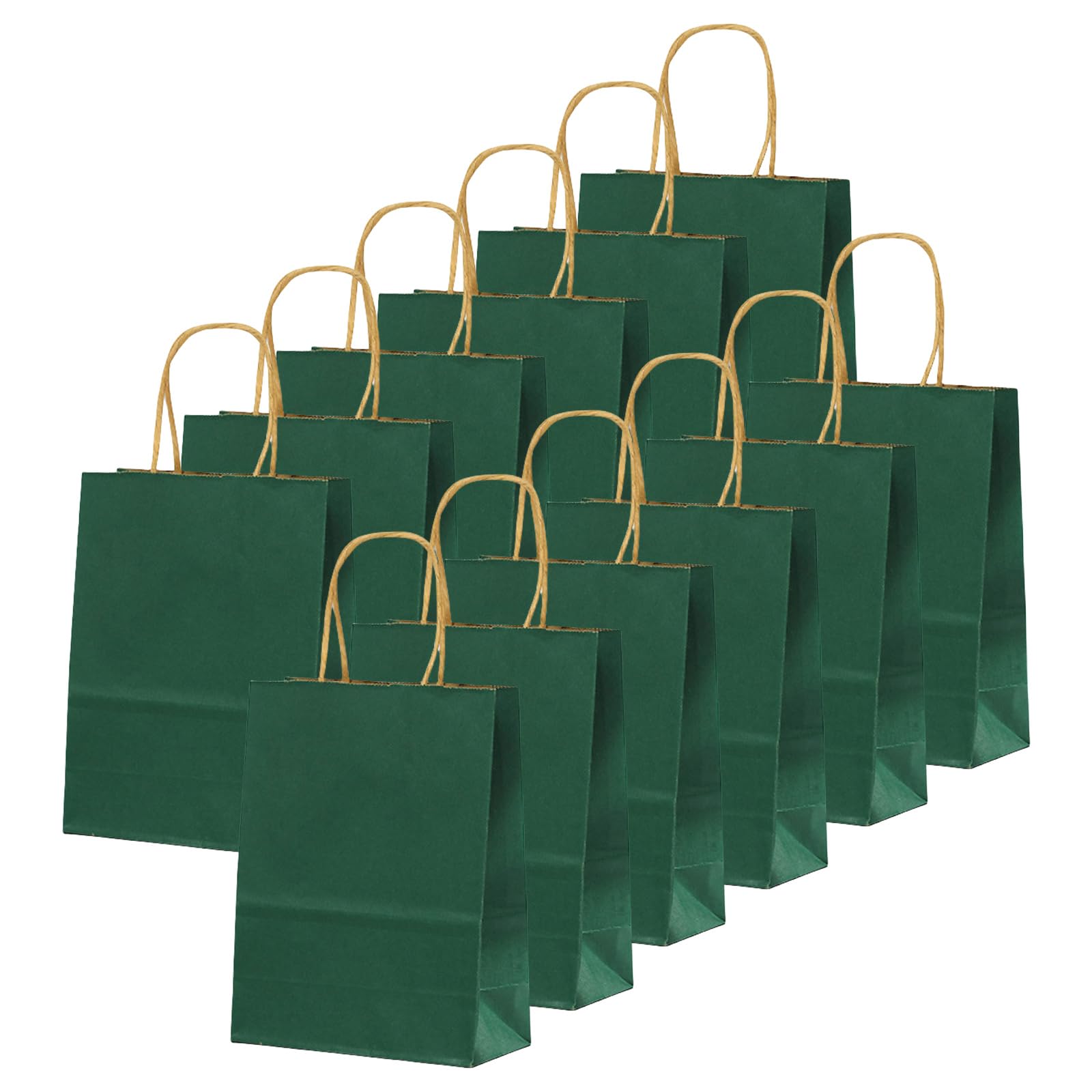 Świąteczne ciemnozielone torby papierowe typu kraft, 16 x 22 x 8 cm, papierowe torby imprezowe z obrotowymi uchwytami, płaskie dno torby typu kraft, grube torby na prezenty na urodziny, wesela,