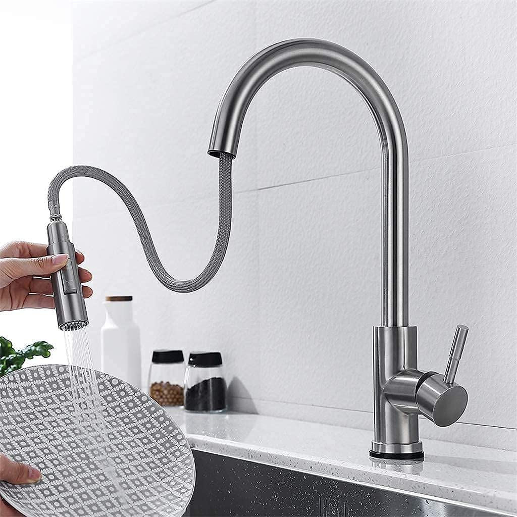 Grifos de cocina con sensor negro extraíble, grifo mixto de inducción inteligente de acero inoxidable, grifo para fregadero con control táctil (color: Cromo) wisdom