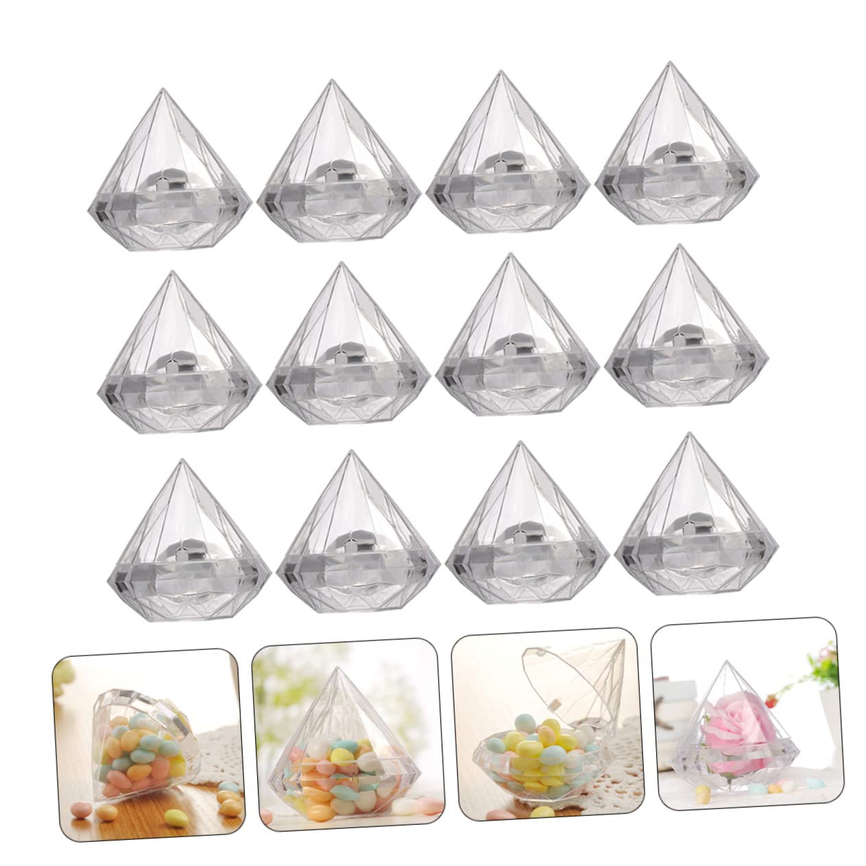 Holibanna Caja Creativa para Dulces Forma de Diamante, Material Ps Transparente, Paquete de 12 Unidades Adecuado para Almacenamiento y Fiestas