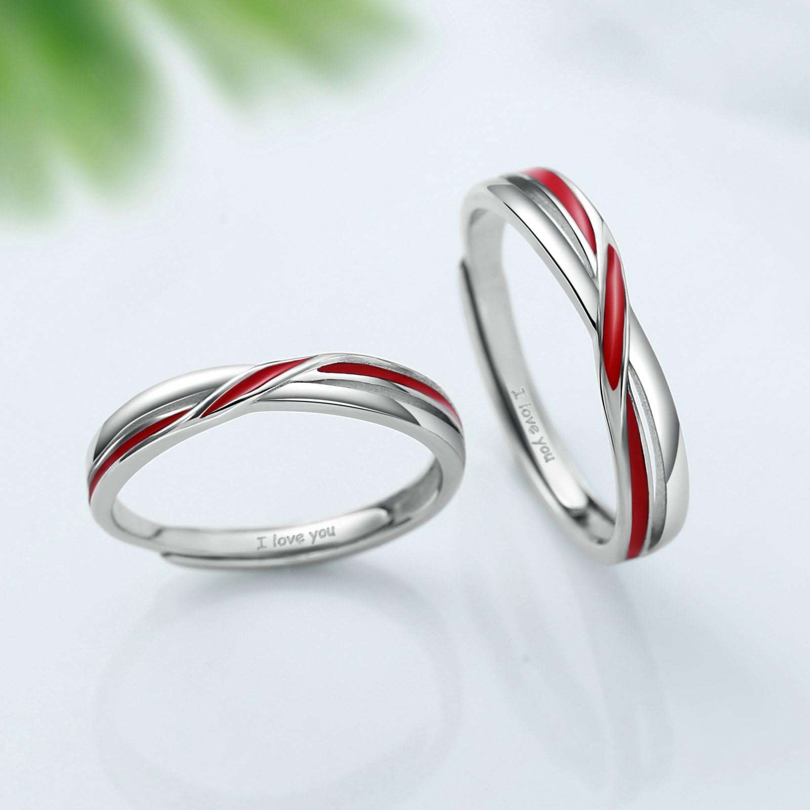 BCughia Anello, Anello Uomo Argento con La Linea Rossa Argento Sterling Nozze Anelli Regolabili per Uomo e Donna