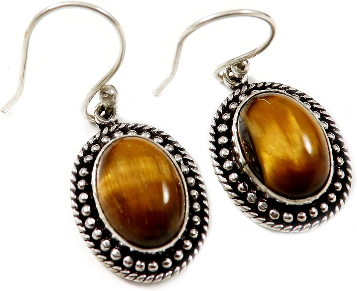 Goyal Exports Tiger Eye Gemstone 925 Sterling Silver Drop Dangle Earring Jewlery SEG19H