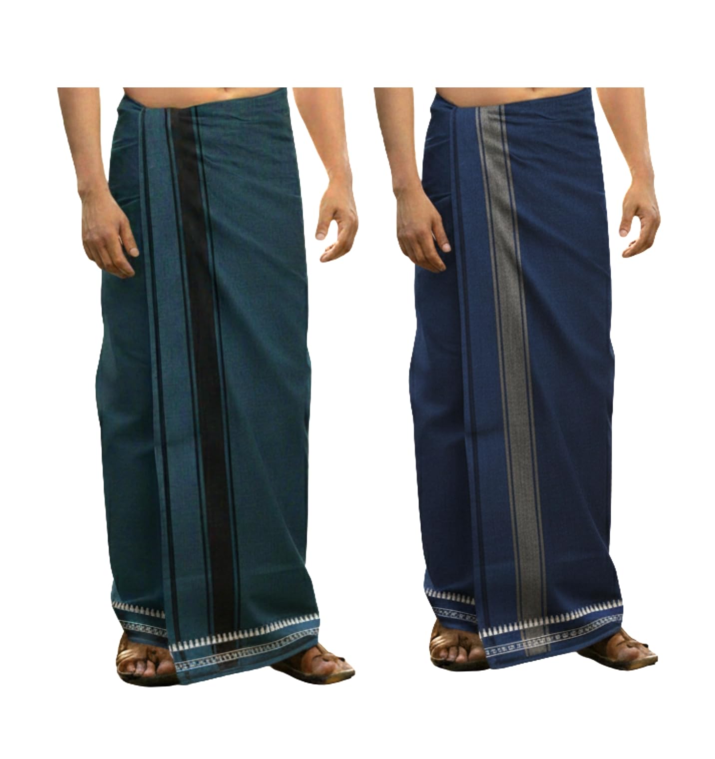 Hornbill Enterprises Cotton Men's Kerala Style Cotton Dhoti Single size -1.9 meters Black Border Set 2-picture-17
