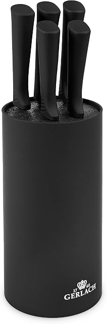 Gerlach Smart Black Zestaw Noży W Bloku Do Kuchni 5 Rodzajów Ostrza Stal Trwała Twarda Nierdzewna Rękojeść Soft Touch Nóż Kuchenny Szefa Santoku Do Jarzyn