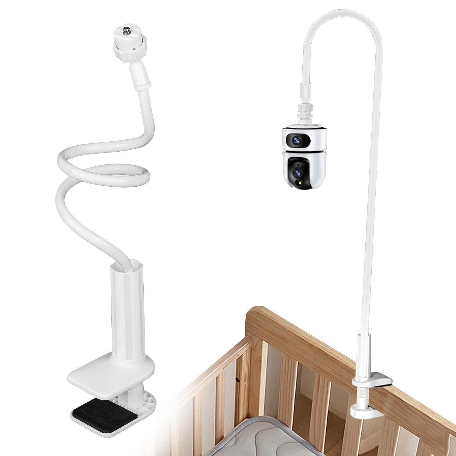 Soporte Camara Vigilancia Ajustable de 360° Grados Soporte para Cámara con Clip, Soporte de Pared de Metal para Cámara con 1/4 Rosca para Interiores y Exteriores,1pcs Blanco