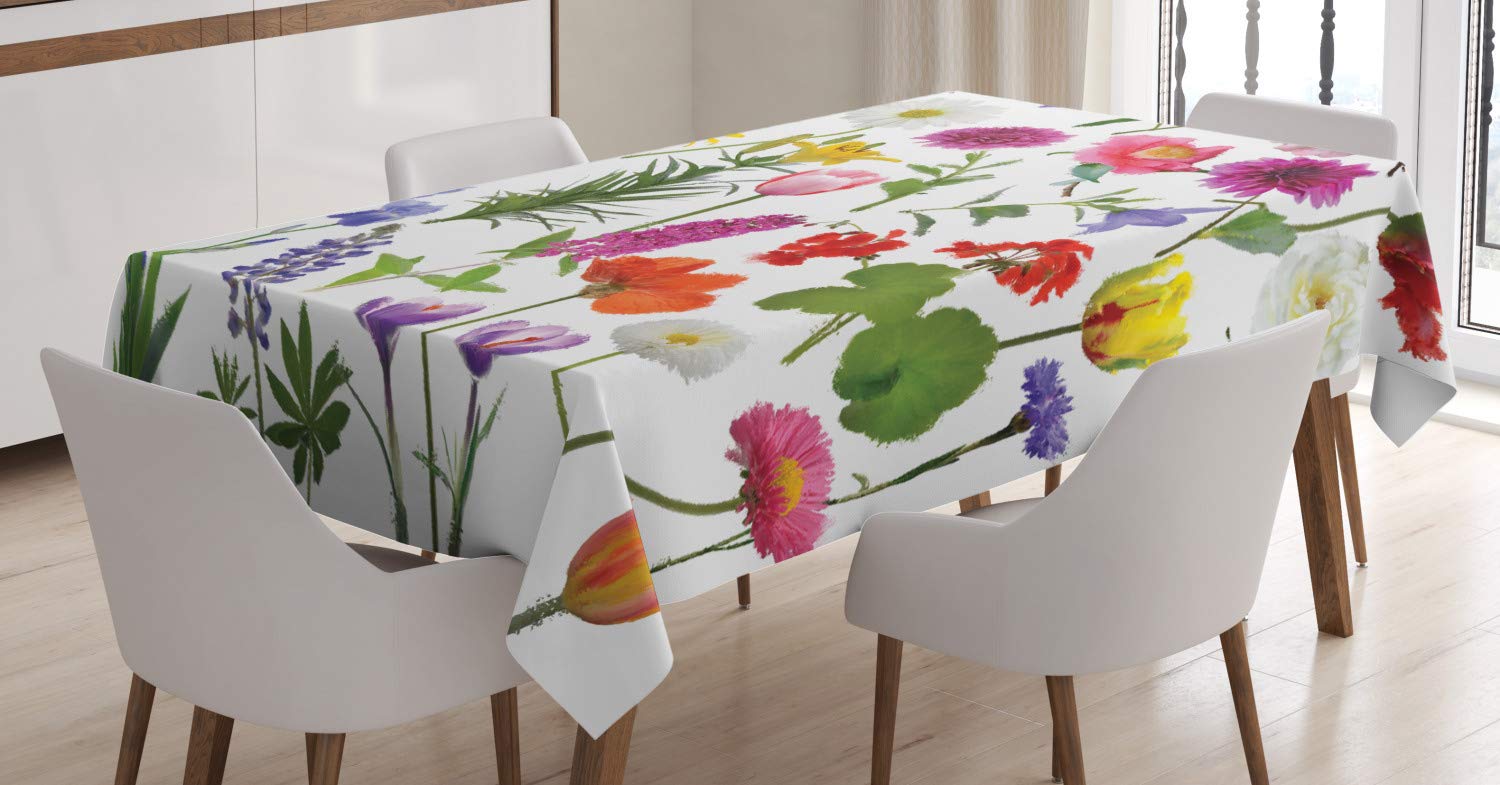 ABAKUHAUS Tovaglia Rettangolare Floreale - Roses Tulips, 140x240 Cm, Poliestere, Multicolore, Antimacchia