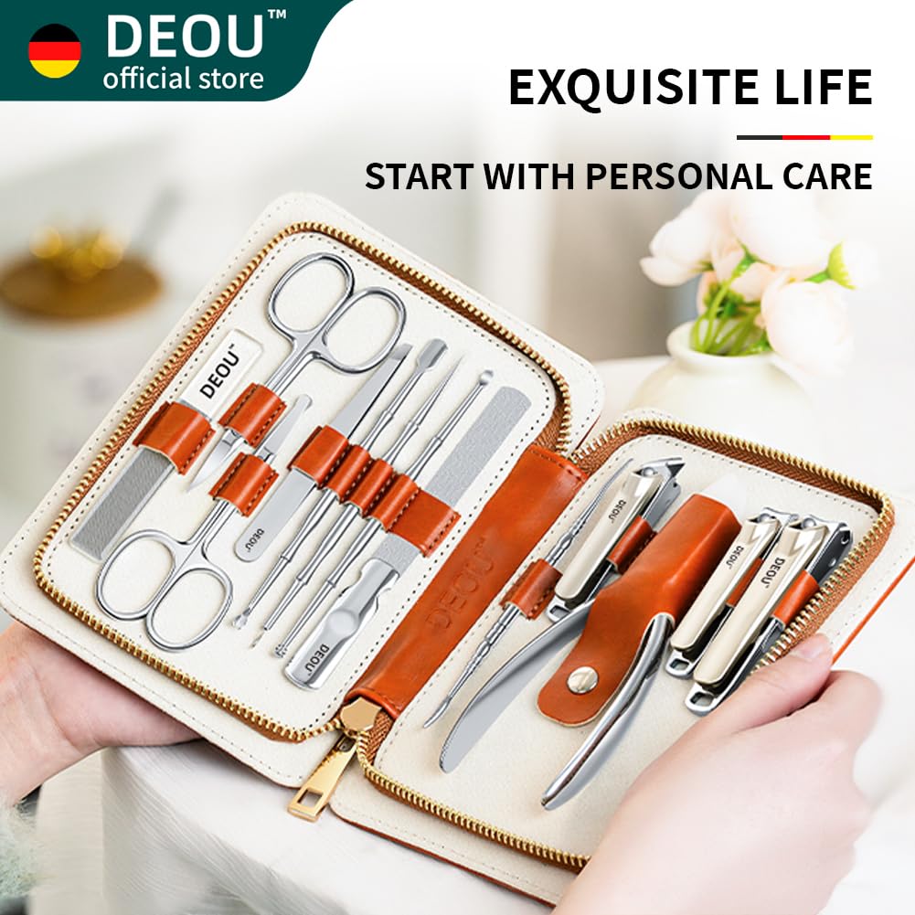 DEOU 13pcs Women Nail Grooming Kit Stainless Steel Professional Manicure Set Nail Care Tools with Luxurious Portable Travel Case Gift - Image 5