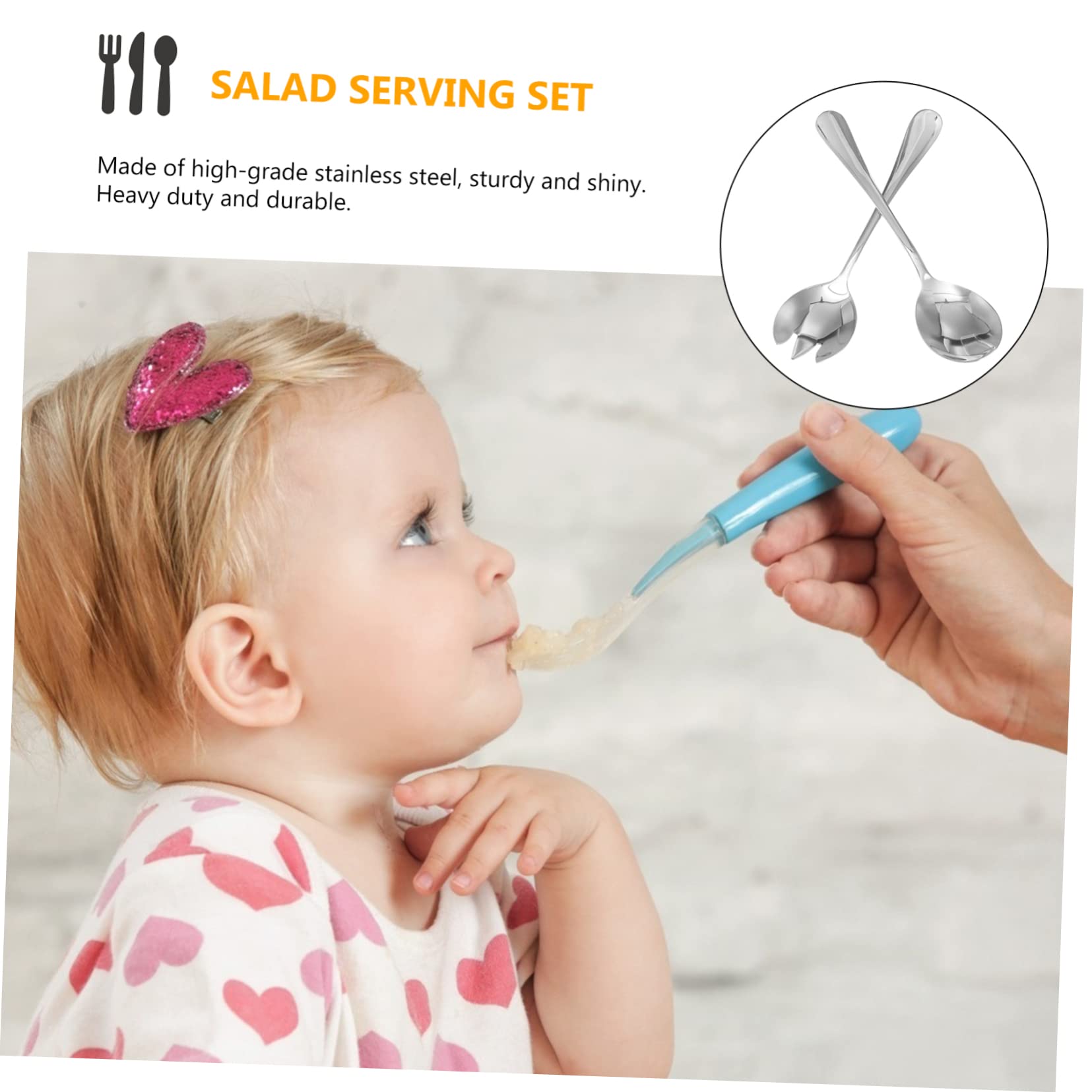 HOLIDYOYO Stainless Steel Salad Serving Set Fork and Spoon Modern Design Easy to Clean