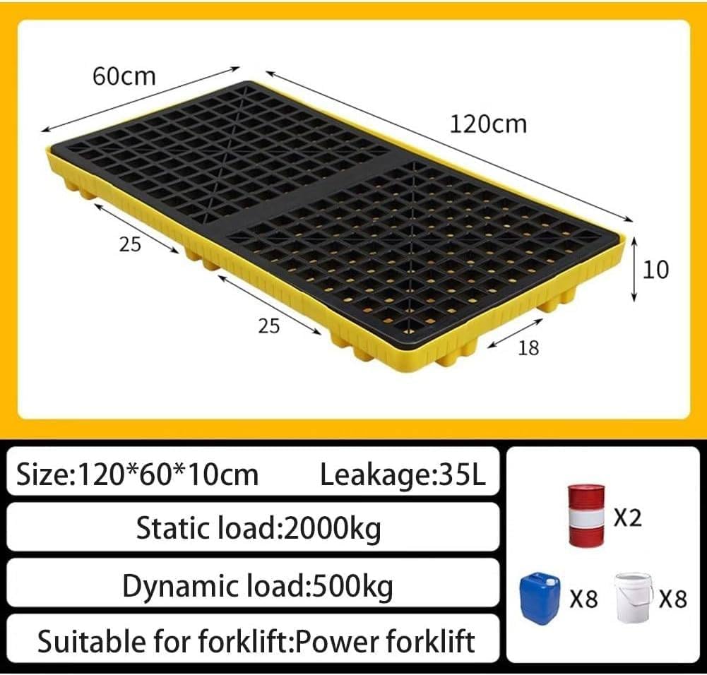 Heavy-Duty Modular Spill Containment Pallet - Chemical-Resistant, Large Capacity for Drums/Barrels, Easy to Assemble, Id-EAL for Warehouse/Factory Spill Prevention 120x60x10cm