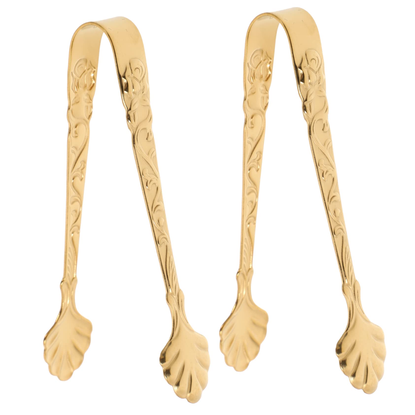 AUTSUPPL 2pcs Gold Ice Cube Tongs for Sugar Cubes Portable Stainless Steel Clamp Multi-function Kitchen Utensils