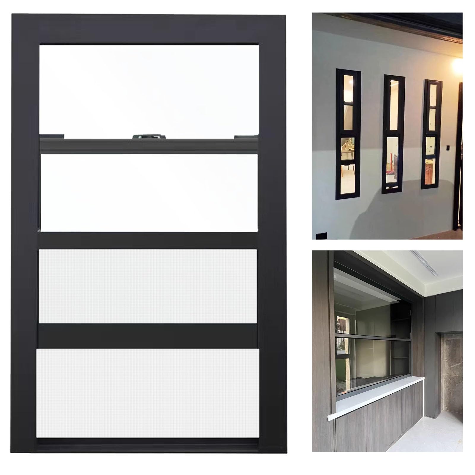 Ventana de cobertizo de aluminio negro de 27 x 41 pulgadas, elegante repuesto deslizante ventilado para sótanos, hogares, duchas y gallineros, resistente a la intemperie y fácil de instalar