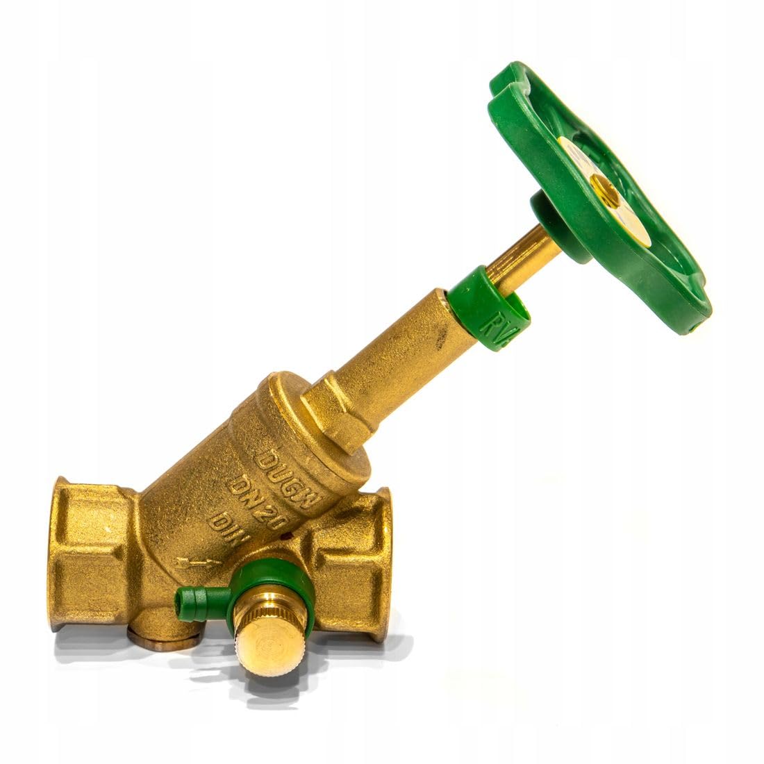 KFR Ventil 3/4 Zoll – Messing Schrägsitz-/Freistromventil mit Entleerung & Prüfschraube – steigende Spindel – DVGW-geprüft für Trinkwasser, Heizung & Hausinstallation
